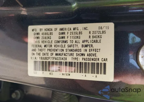 2015 Acura Tlx V6 Advance z USA, uszkodzony, nr VIN 19UUB2F77FA025428